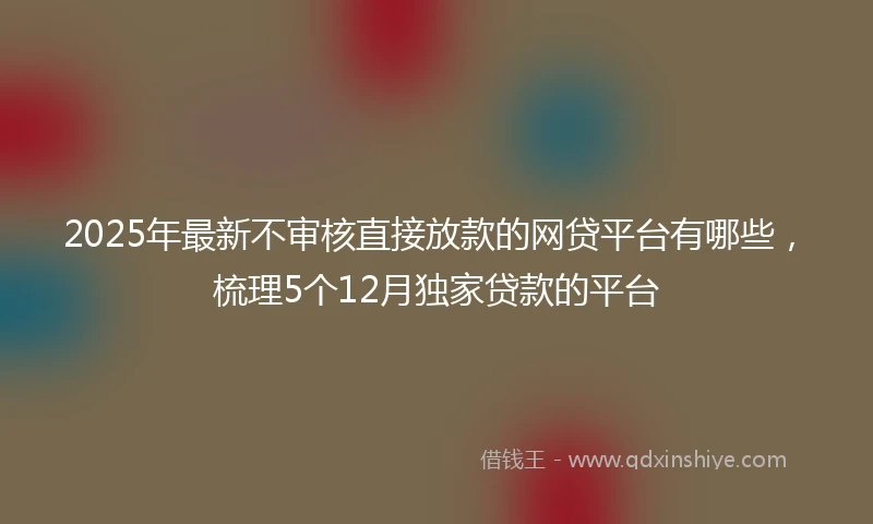 2025年最新不审核直接放款的网贷平台有哪些，梳理5个12月独家贷款的平台