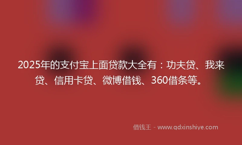 2025年的支付宝上面贷款大全有：功夫贷、我来贷、信用卡贷、微博借钱、360借条等。