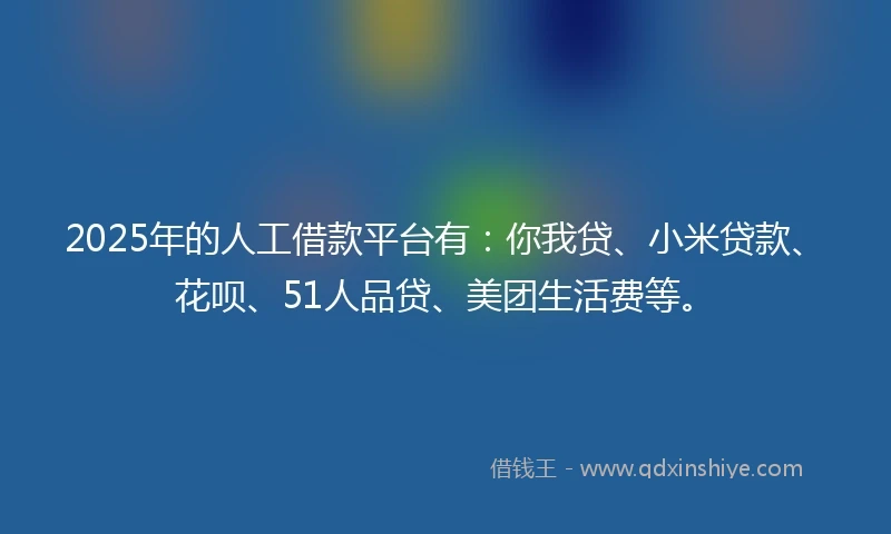 2025年的人工借款平台有：你我贷、小米贷款、花呗、51人品贷、美团生活费等。