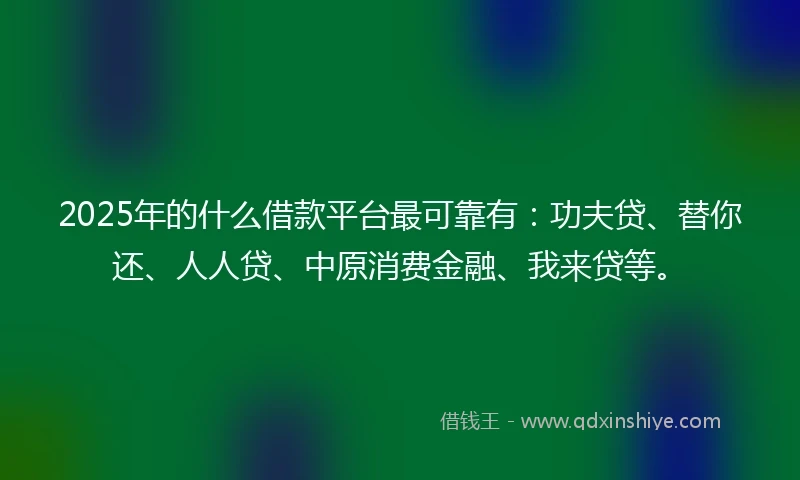 2025年的什么借款平台最可靠有：功夫贷、替你还、人人贷、中原消费金融、我来贷等。