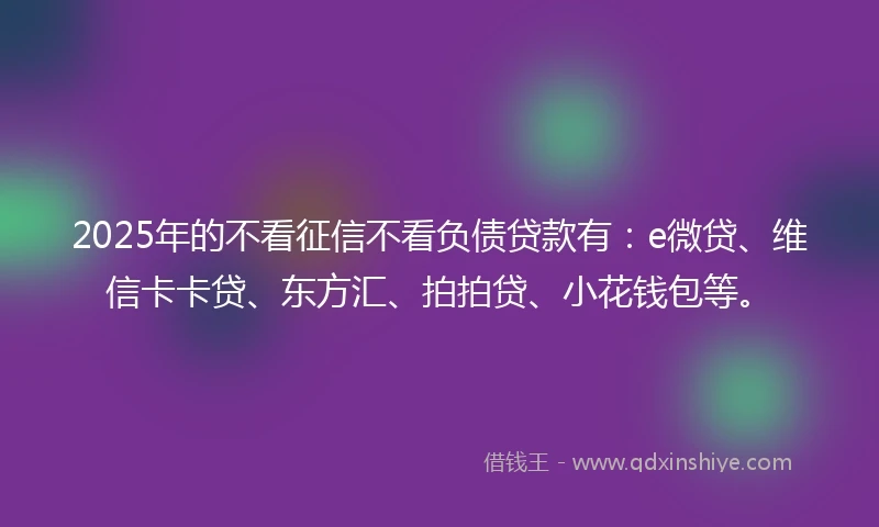 2025年的不看征信不看负债贷款有：e微贷、维信卡卡贷、东方汇、拍拍贷、小花钱包等。