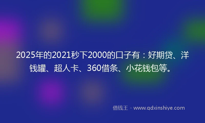 2025年的2021秒下2000的口子有：好期贷、洋钱罐、超人卡、360借条、小花钱包等。