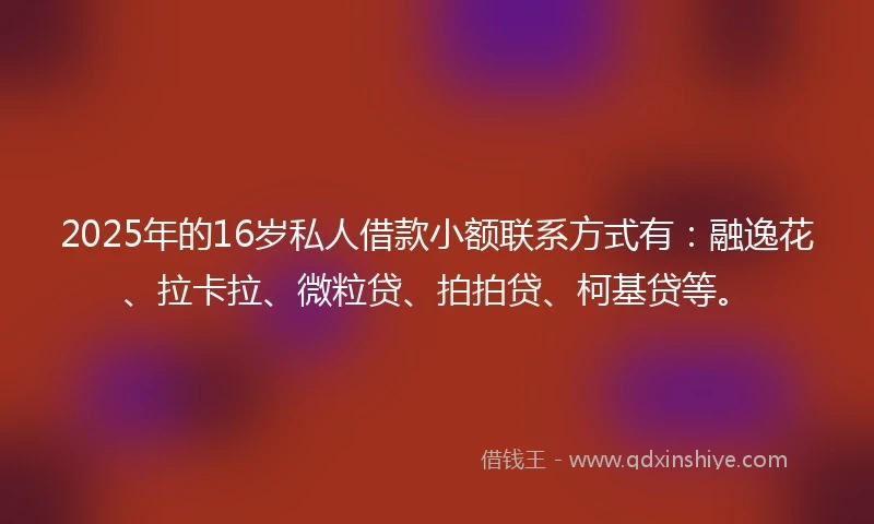 2025年的16岁私人借款小额联系方式有：融逸花、拉卡拉、微粒贷、拍拍贷、柯基贷等。