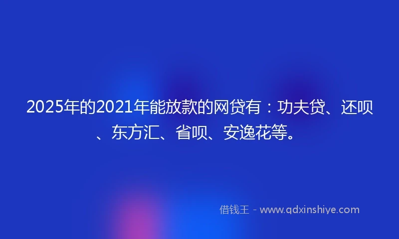 2025年的2021年能放款的网贷有：功夫贷、还呗、东方汇、省呗、安逸花等。