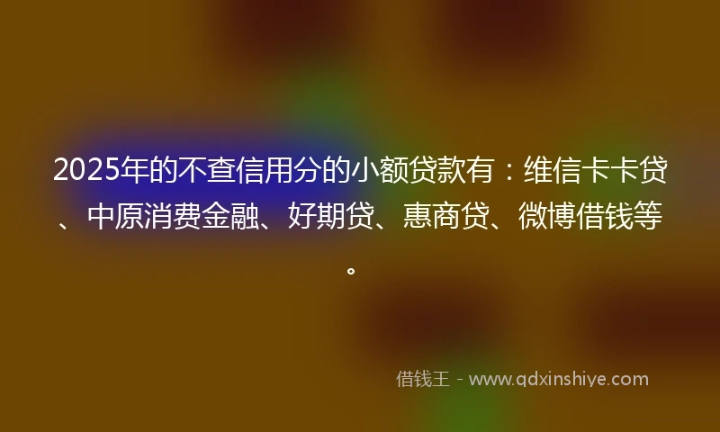2025年的不查信用分的小额贷款有：维信卡卡贷、中原消费金融、好期贷、惠商贷、微博借钱等。