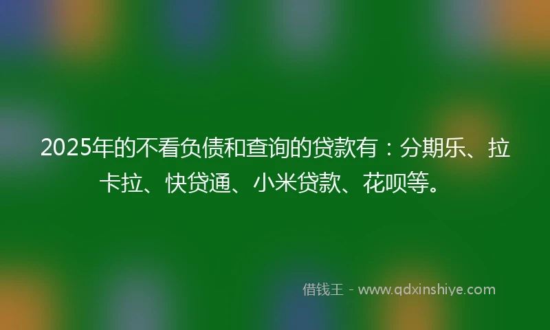 2025年的不看负债和查询的贷款有：分期乐、拉卡拉、快贷通、小米贷款、花呗等。