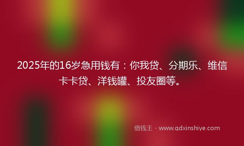 2025年的16岁急用钱有：你我贷、分期乐、维信卡卡贷、洋钱罐、投友圈等。