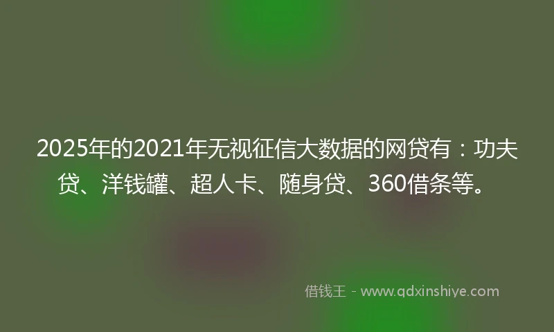 2025年的2021年无视征信大数据的网贷有：功夫贷、洋钱罐、超人卡、随身贷、360借条等。