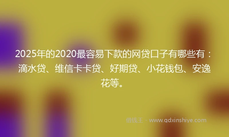 2025年的2020最容易下款的网贷口子有哪些有：滴水贷、维信卡卡贷、好期贷、小花钱包、安逸花等。