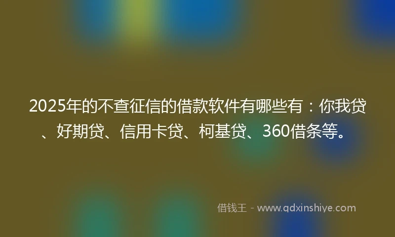 2025年的不查征信的借款软件有哪些有：你我贷、好期贷、信用卡贷、柯基贷、360借条等。
