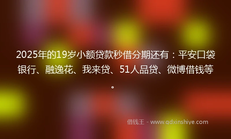 2025年的19岁小额贷款秒借分期还有：平安口袋银行、融逸花、我来贷、51人品贷、微博借钱等。