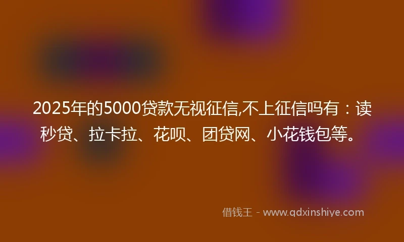 2025年的5000贷款无视征信,不上征信吗有：读秒贷、拉卡拉、花呗、团贷网、小花钱包等。