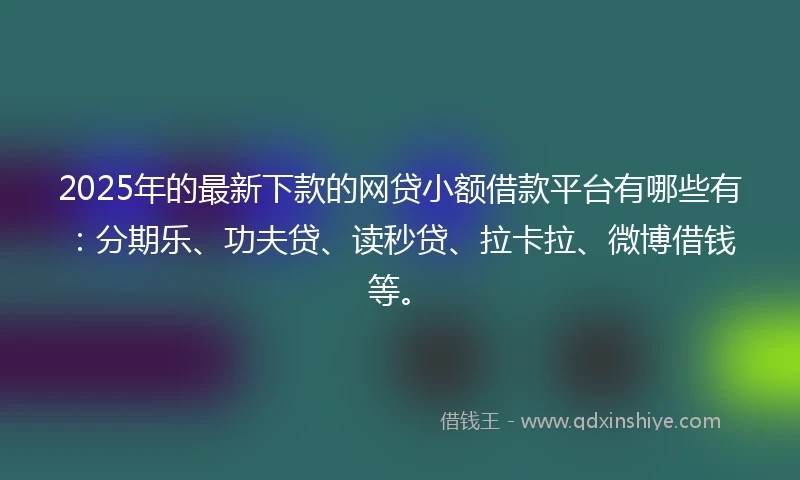 2025年的最新下款的网贷小额借款平台有哪些有：分期乐、功夫贷、读秒贷、拉卡拉、微博借钱等。