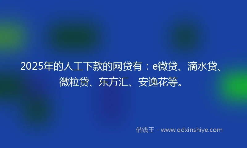 2025年的人工下款的网贷有：e微贷、滴水贷、微粒贷、东方汇、安逸花等。