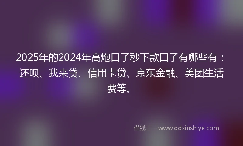 2025年的2024年高炮口子秒下款口子有哪些有：还呗、我来贷、信用卡贷、京东金融、美团生活费等。