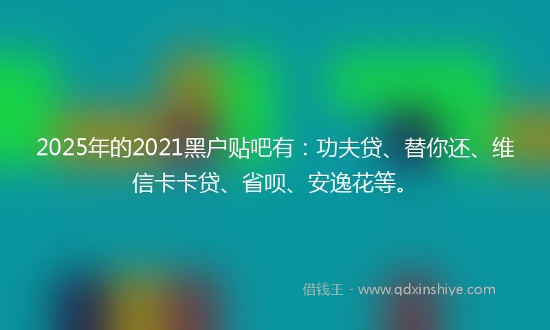 2025年的2021黑户贴吧有：功夫贷、替你还、维信卡卡贷、省呗、安逸花等。