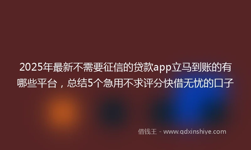 2025年最新不需要征信的贷款app立马到账的有哪些平台，总结5个急用不求评分快借无忧的口子
