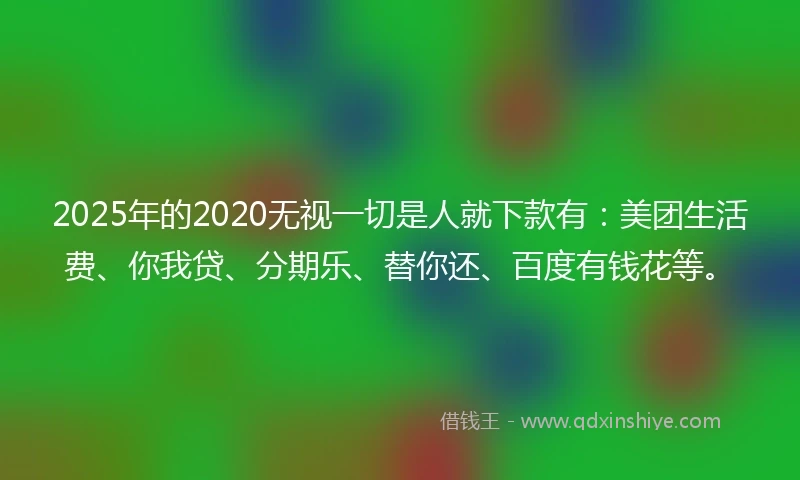 2025年的2020无视一切是人就下款有：美团生活费、你我贷、分期乐、替你还、百度有钱花等。