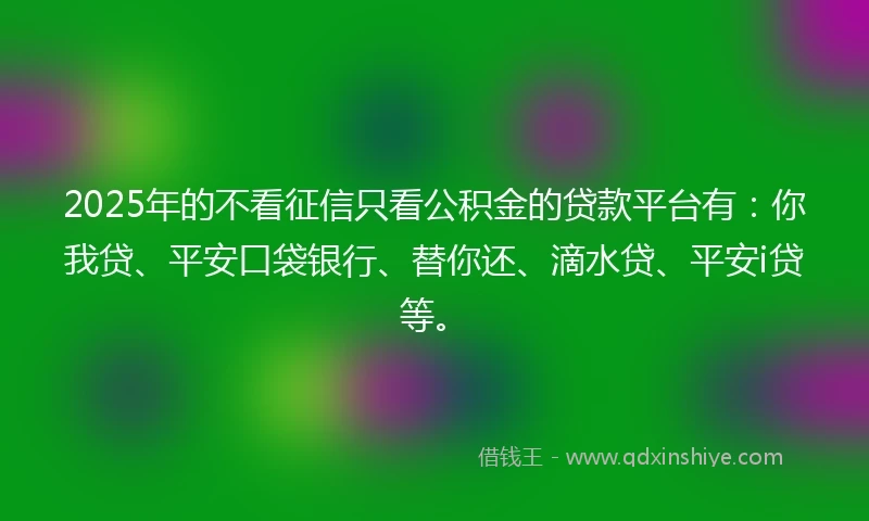 2025年的不看征信只看公积金的贷款平台有：你我贷、平安口袋银行、替你还、滴水贷、平安i贷等。