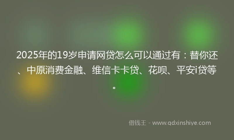 2025年的19岁申请网贷怎么可以通过有：替你还、中原消费金融、维信卡卡贷、花呗、平安i贷等。