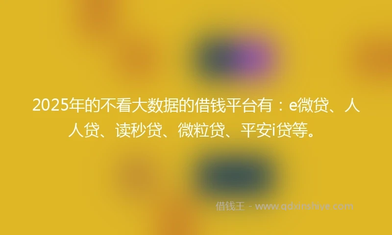 2025年的不看大数据的借钱平台有：e微贷、人人贷、读秒贷、微粒贷、平安i贷等。
