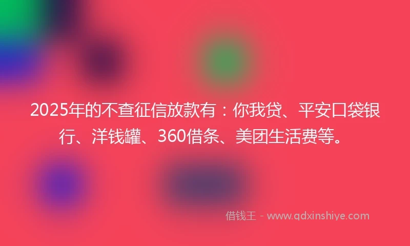 2025年的不查征信放款有：你我贷、平安口袋银行、洋钱罐、360借条、美团生活费等。