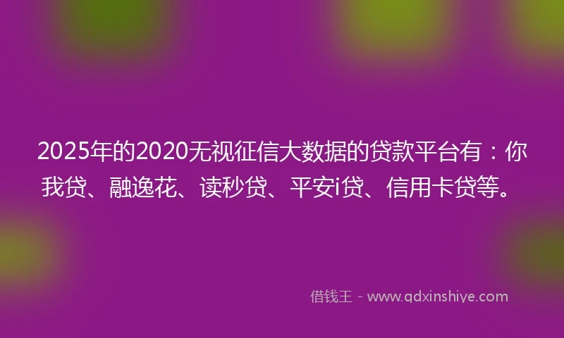 2025年的2020无视征信大数据的贷款平台有：你我贷、融逸花、读秒贷、平安i贷、信用卡贷等。