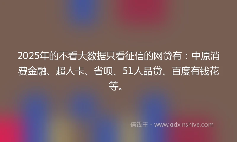 2025年的不看大数据只看征信的网贷有：中原消费金融、超人卡、省呗、51人品贷、百度有钱花等。