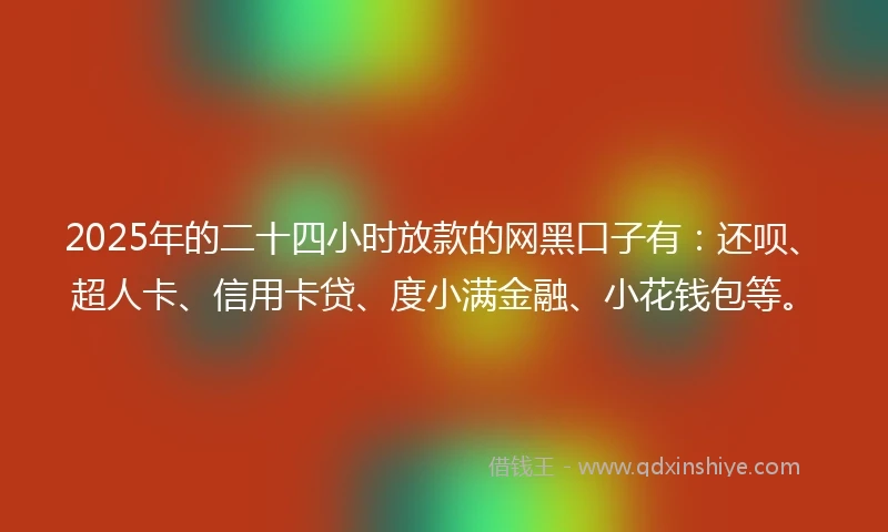 2025年的二十四小时放款的网黑口子有：还呗、超人卡、信用卡贷、度小满金融、小花钱包等。