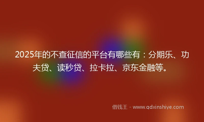 2025年的不查征信的平台有哪些有：分期乐、功夫贷、读秒贷、拉卡拉、京东金融等。