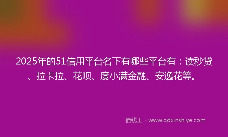 2025年的51信用平台名下有哪些平台有：读秒贷、拉卡拉、花呗、度小满金融、安逸花等。