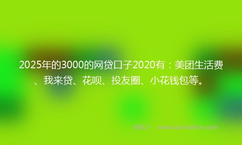 2025年的3000的网贷口子2020有：美团生活费、我来贷、花呗、投友圈、小花钱包等。