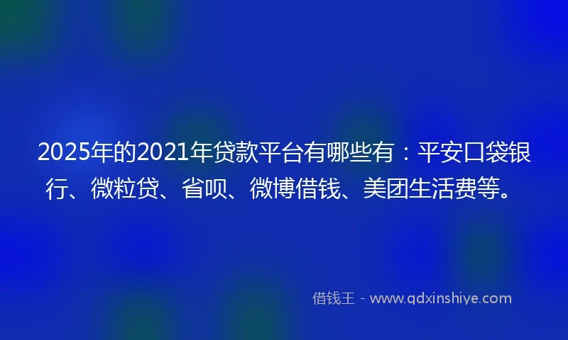 2025年的2021年贷款平台有哪些有：平安口袋银行、微粒贷、省呗、微博借钱、美团生活费等。
