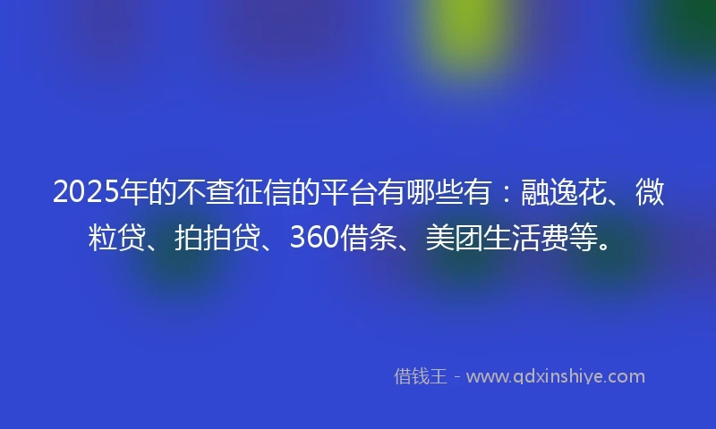 2025年的不查征信的平台有哪些有：融逸花、微粒贷、拍拍贷、360借条、美团生活费等。