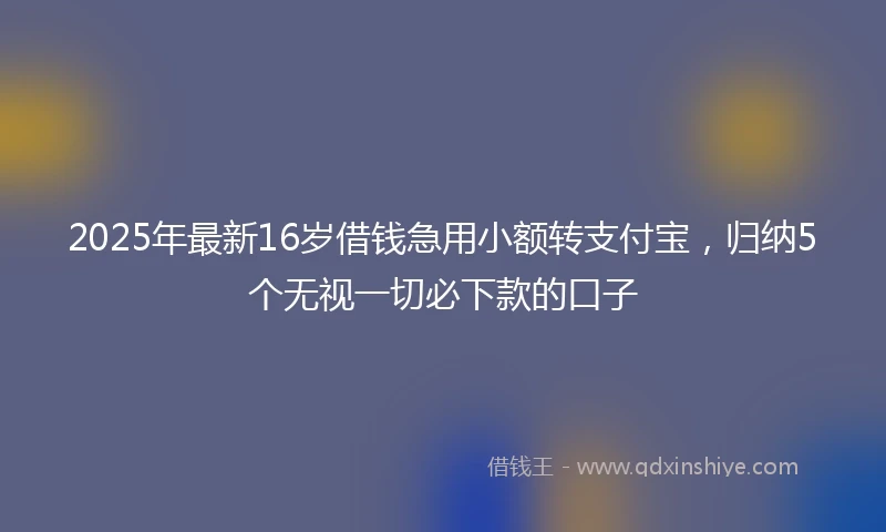 2025年最新16岁借钱急用小额转支付宝，归纳5个无视一切必下款的口子