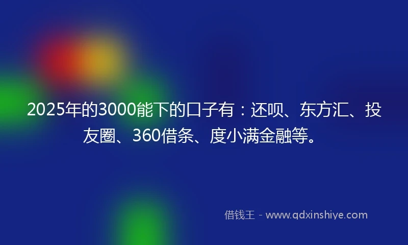 2025年的3000能下的口子有：还呗、东方汇、投友圈、360借条、度小满金融等。
