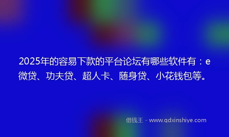 2025年的容易下款的平台论坛有哪些软件有：e微贷、功夫贷、超人卡、随身贷、小花钱包等。