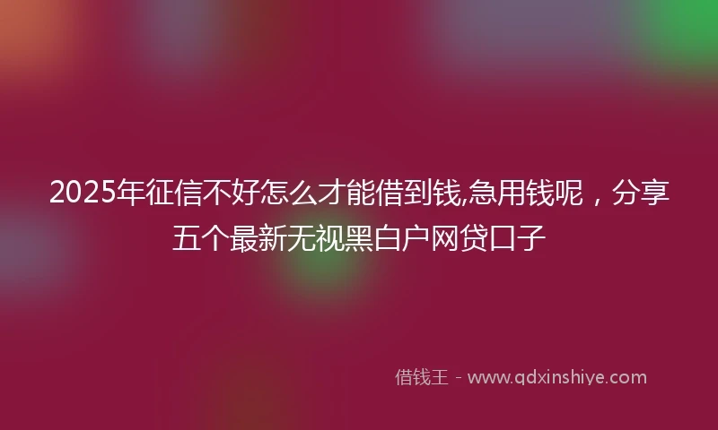 2025年征信不好怎么才能借到钱,急用钱呢，分享五个最新无视黑白户网贷口子