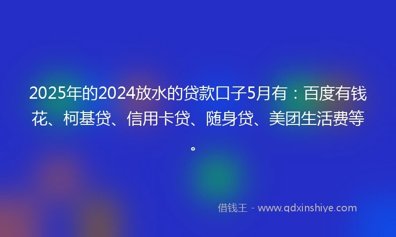 2025年的2024放水的贷款口子5月有：百度有钱花、柯基贷、信用卡贷、随身贷、美团生活费等。
