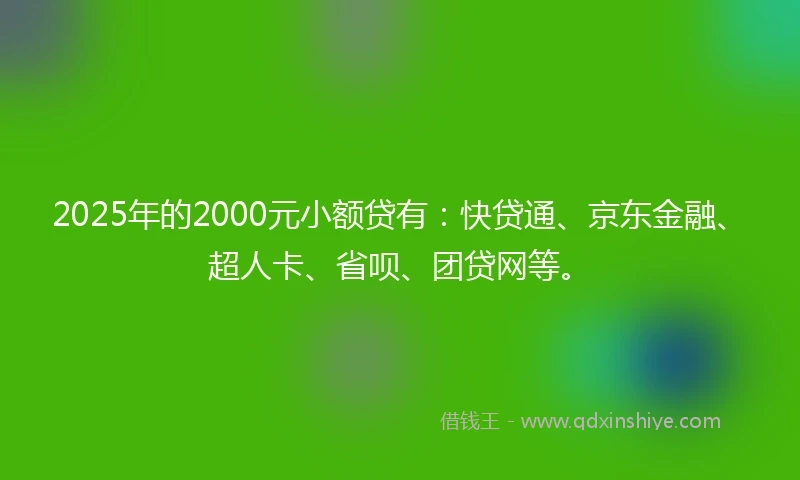 2025年的2000元小额贷有：快贷通、京东金融、超人卡、省呗、团贷网等。