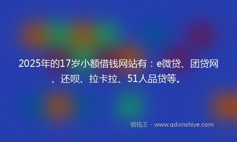 2025年的17岁小额借钱网站有：e微贷、团贷网、还呗、拉卡拉、51人品贷等。