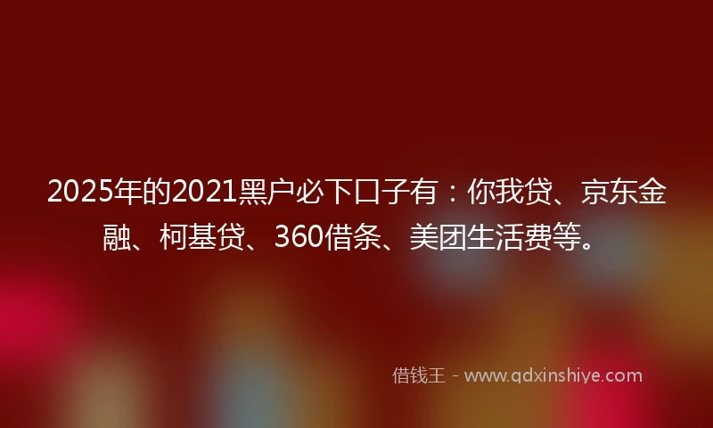 2025年的2021黑户必下口子有：你我贷、京东金融、柯基贷、360借条、美团生活费等。