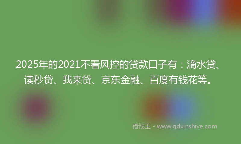 2025年的2021不看风控的贷款口子有：滴水贷、读秒贷、我来贷、京东金融、百度有钱花等。