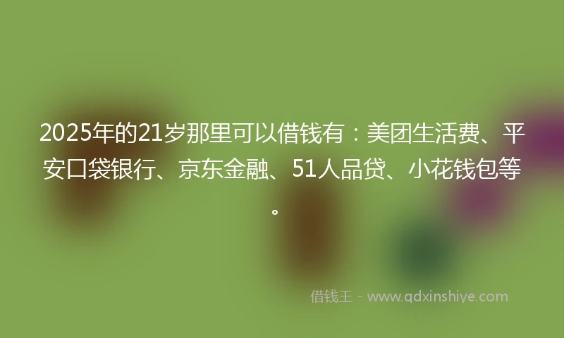 2025年的21岁那里可以借钱有：美团生活费、平安口袋银行、京东金融、51人品贷、小花钱包等。
