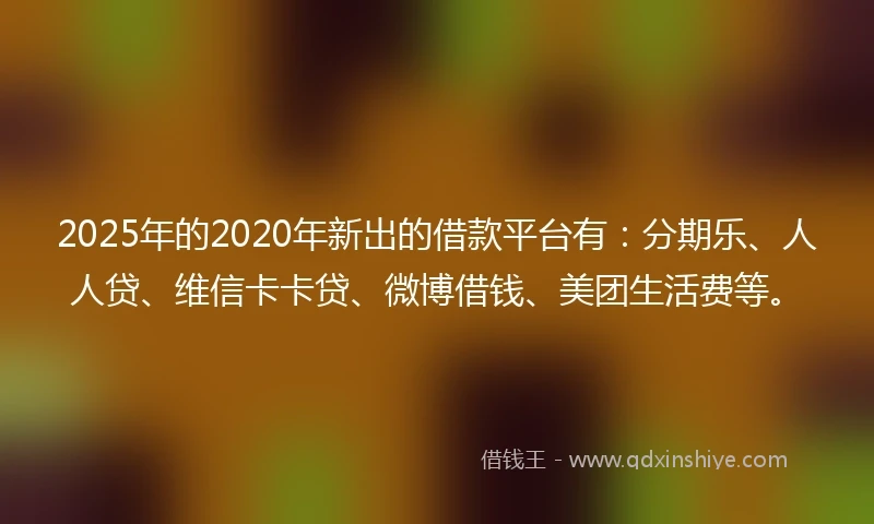 2025年的2020年新出的借款平台有：分期乐、人人贷、维信卡卡贷、微博借钱、美团生活费等。