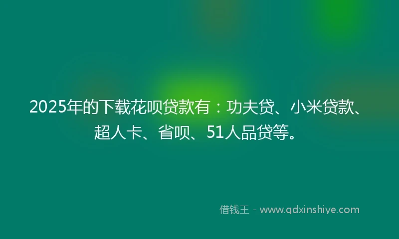 2025年的下载花呗贷款有：功夫贷、小米贷款、超人卡、省呗、51人品贷等。