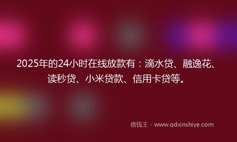 2025年的24小时在线放款有：滴水贷、融逸花、读秒贷、小米贷款、信用卡贷等。