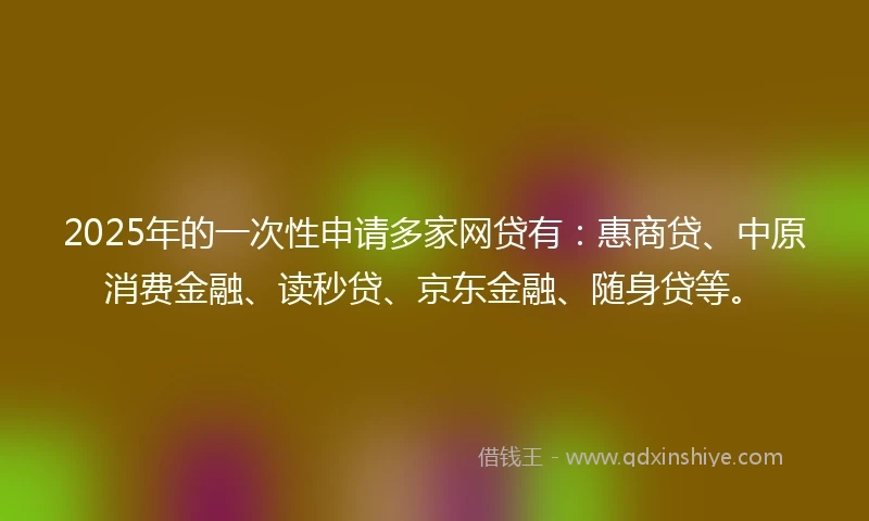 2025年的一次性申请多家网贷有：惠商贷、中原消费金融、读秒贷、京东金融、随身贷等。
