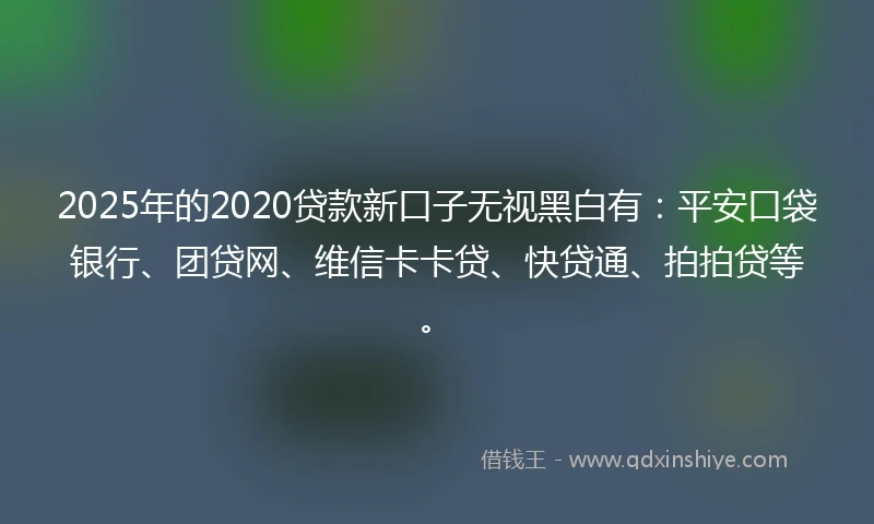 2025年的2020贷款新口子无视黑白有：平安口袋银行、团贷网、维信卡卡贷、快贷通、拍拍贷等。