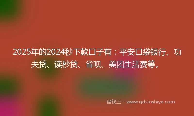 2025年的2024秒下款口子有：平安口袋银行、功夫贷、读秒贷、省呗、美团生活费等。